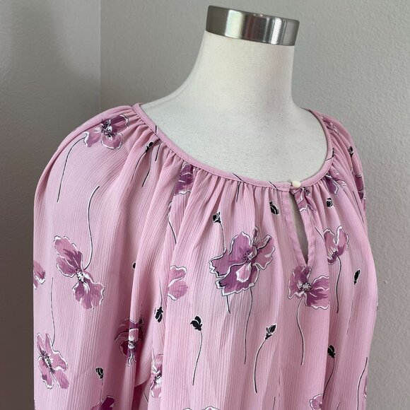 Chaps Womens Plus XXL Pink Boho Floral Blouse 3/4 Bell Sleeves Lightweight Top - Picture 2 of 11